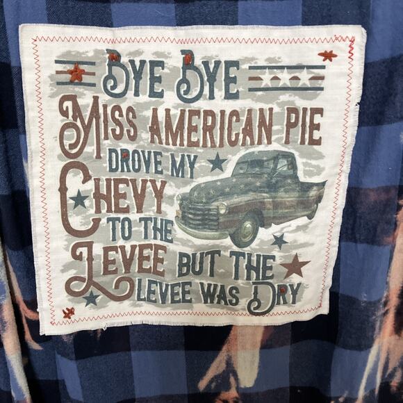 Men's Flannel Button Down Shirt Size Large Upcycled Bleached Chevrolet See Back - Picture 3 of 8